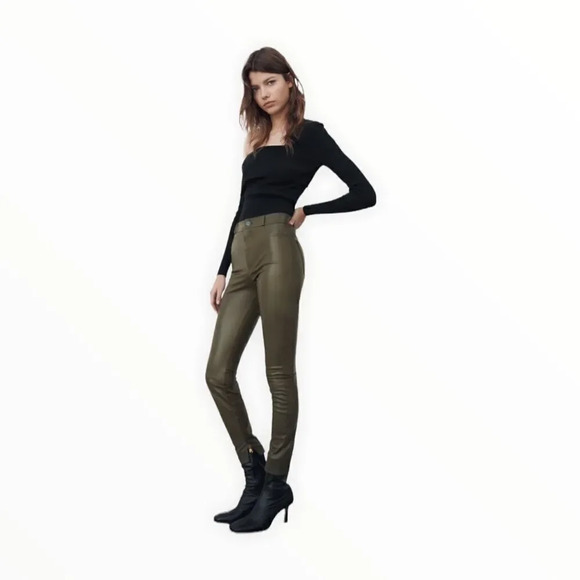 ZARA | Green | FAUX LEATHER LEGGINGS - Picture 5 of 10